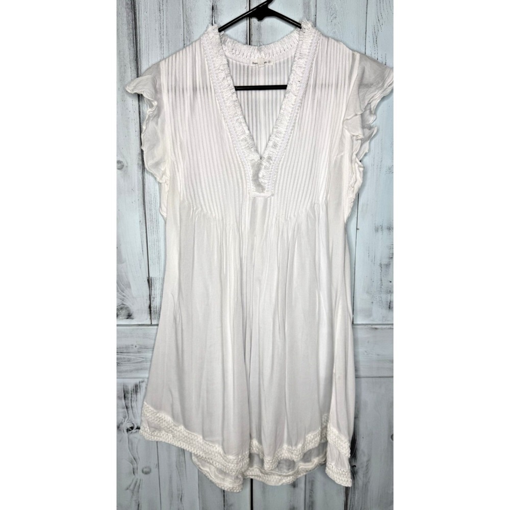 Poupette St Barth Sasha Mini Dress Women's XS White Crochet Flutter Sleeve Airy